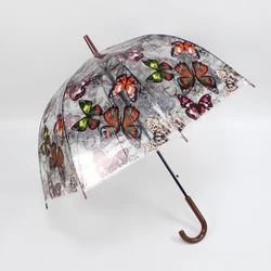 Most popular straight auto open cheap Transparent  Easy Grip Handle and Windproof umbrella butterfly umbrella