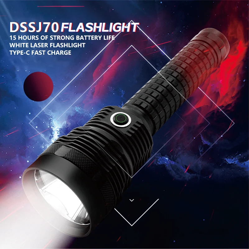 6000 lumens rechargeable COB LED super bright white laser wick 2*26650 lithium battery aluminum alloy strong light flashlight