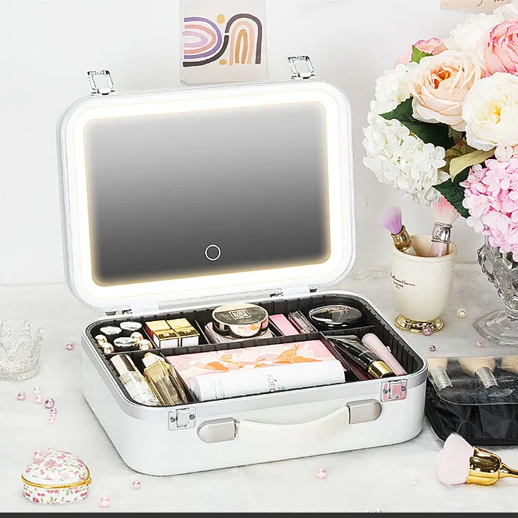 Support Custom Wholesale Small Suitcase With Led Light Makeup Bag With Zipper Waterproof Makeup Case