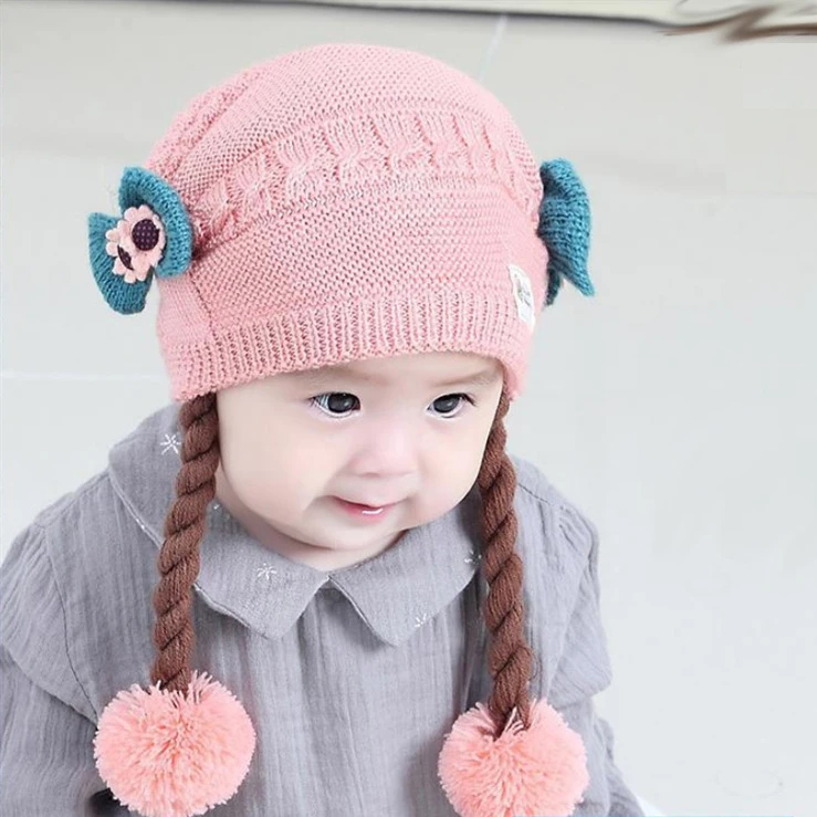 baby girl hat autumn winter 6-24 months baby cute wig woolen hat girl warm hat
