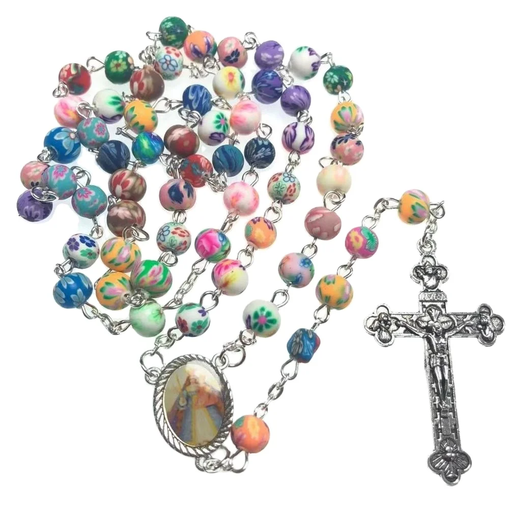 Colored Soft Clay Rosary Beads Religious Necklace Polymer