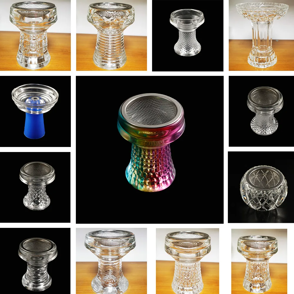 Wholesale hookah accessories crystal glass hookah pipe stainless steel strainer hookah bowl