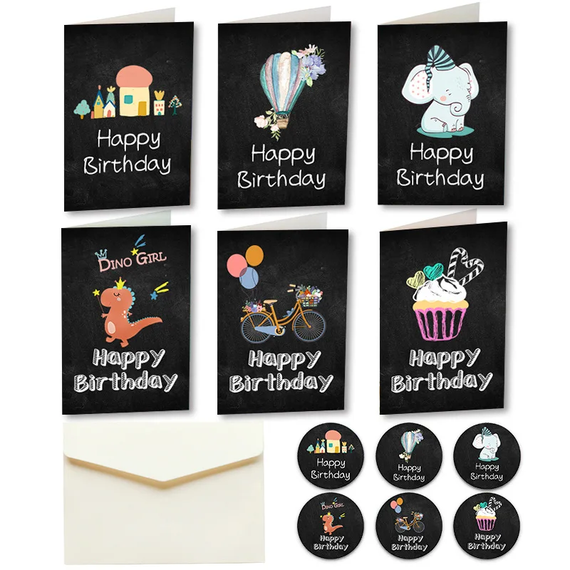 Black Birthday Greeting Cards Party Invitation Cards with Envelope Stickers 6 Styles