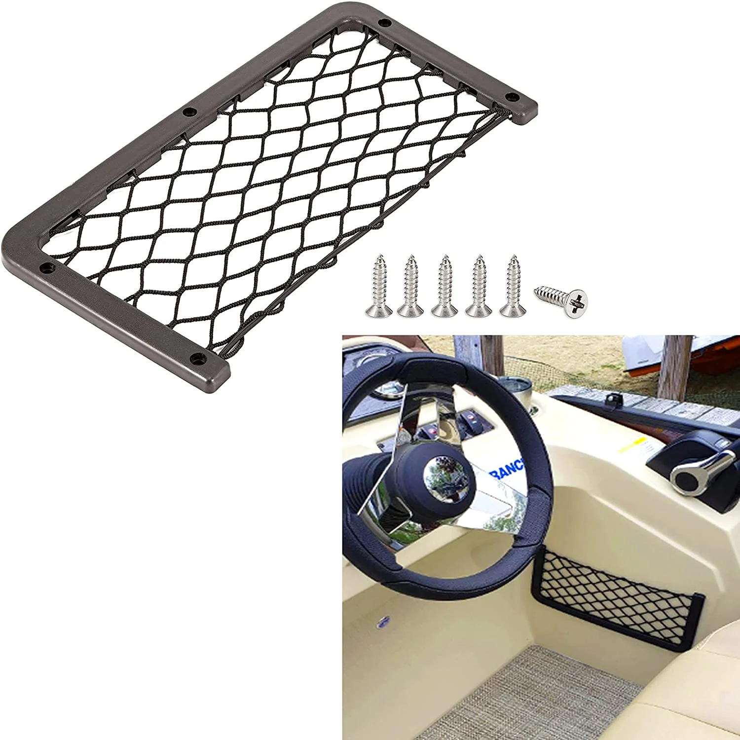 Car Storage Net Bag, ABS Plastic Frame pocket with Stretchable Mesh Net, Universal String Bag Car Seat Side Back Stick-on for Pu