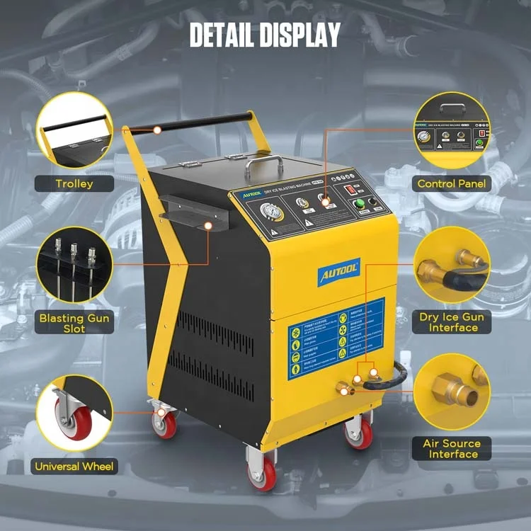 AUTOOL HTS708 High Quality Non-Toxic Disassembly Car Dry Ice Cleaner Machine Blasting Machine Portable Carbon Cleaning