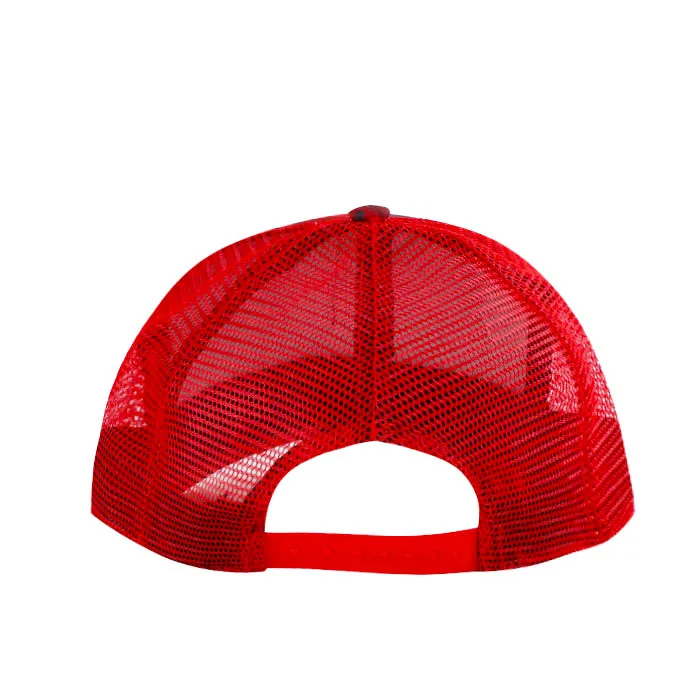 Street wear 5 panel red mesh cap designer trucker cap logo custom screen print cotton camo trucker hats