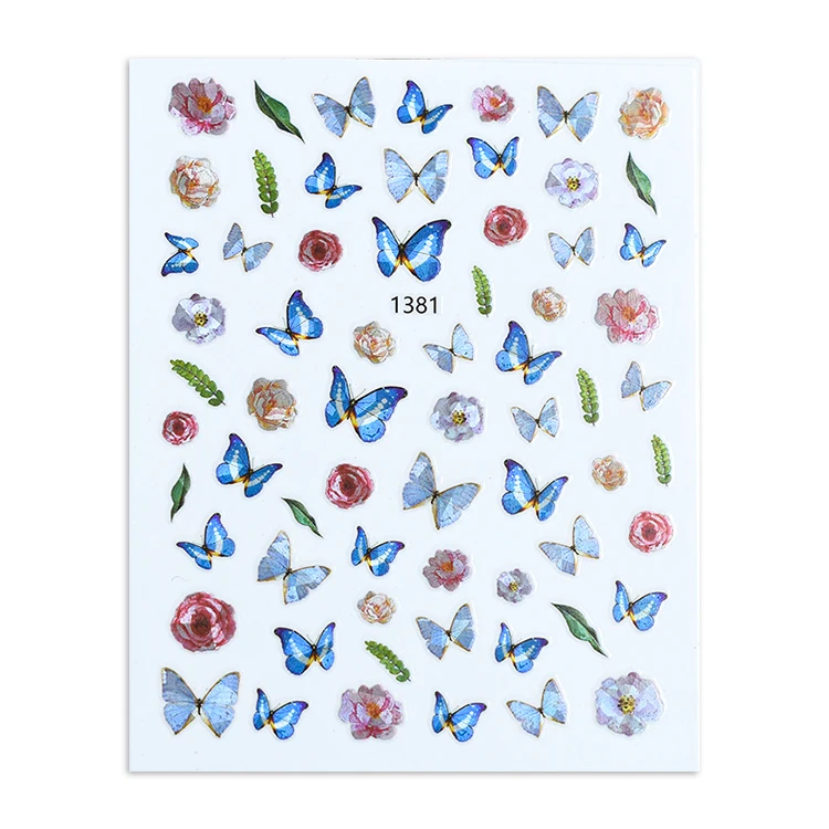 2021 New Butterfly 3D Nail Sticker Laser Flower Nail Sticker Decoration 1379-1384