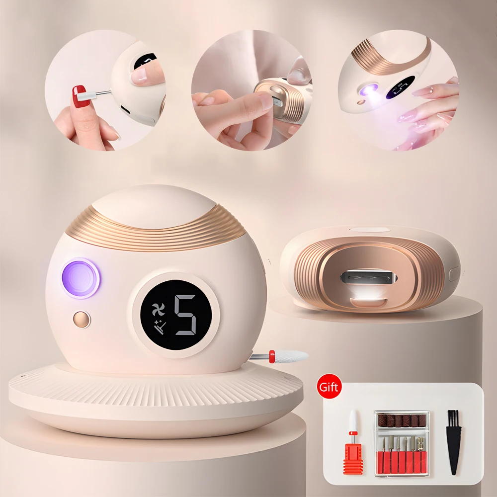 Multi functional rechargeable electric nail polishing automatic nail clipper with UV drying lamp and nail drill bits