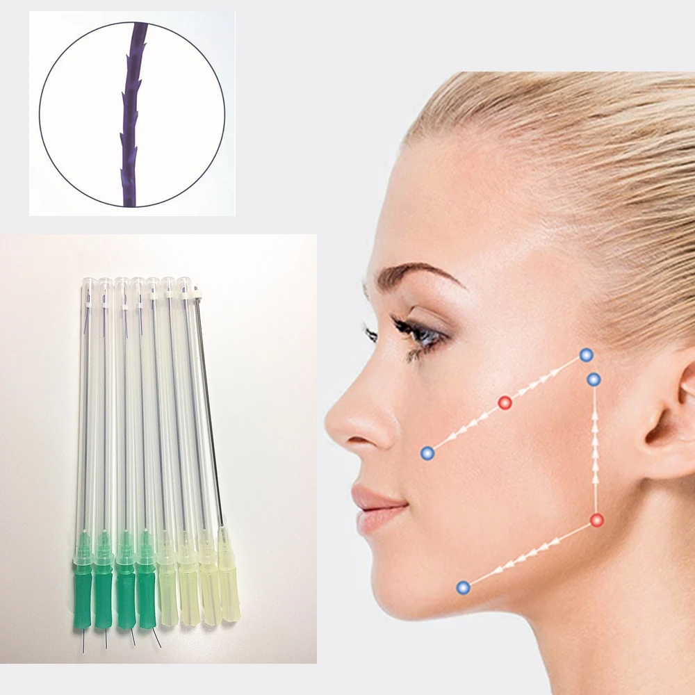 
Fast free shipping Korea PDO face lift thread 4D Cog 21G60mm with Blunt L needle for Fox eye lifting 