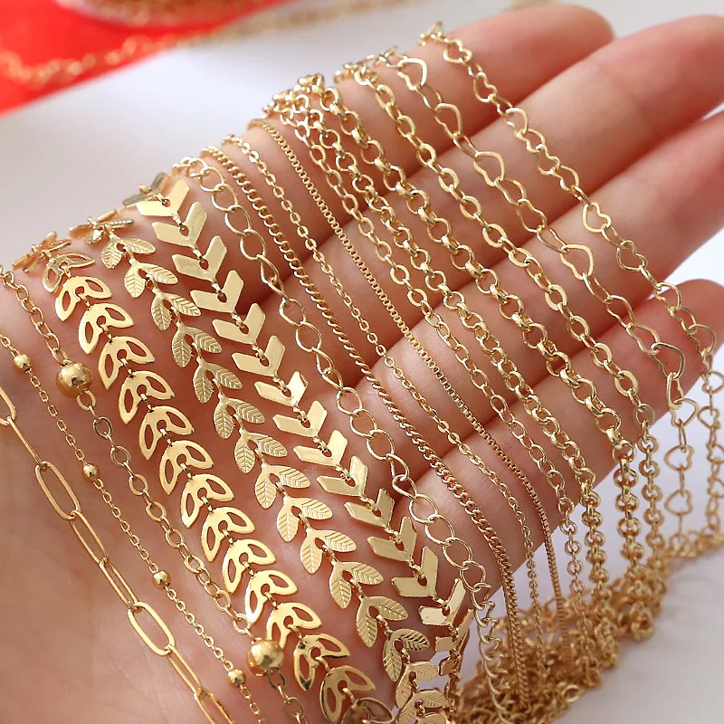 Оптовая продажа 14k позолоченная латунная цепь для изготовления ювелирных изделий золотые цепочки оптом