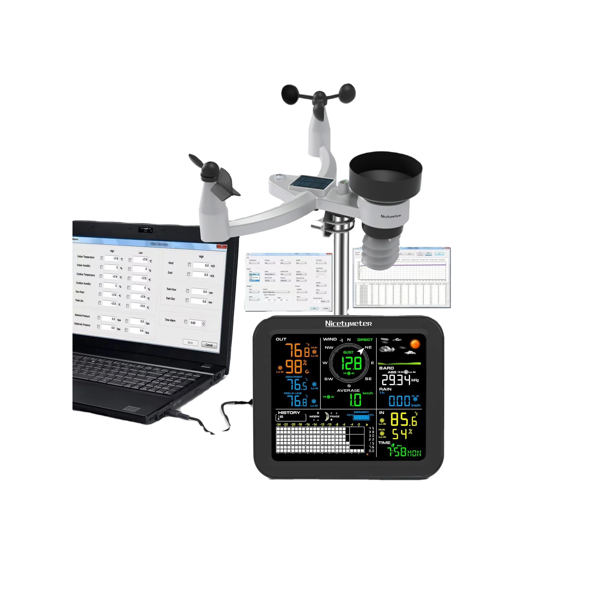0345 5-in-1 Indoor Outdoor Wireless Weather Station Temperature Humidity Wind Speed Rainfall With 5000 Data Storage