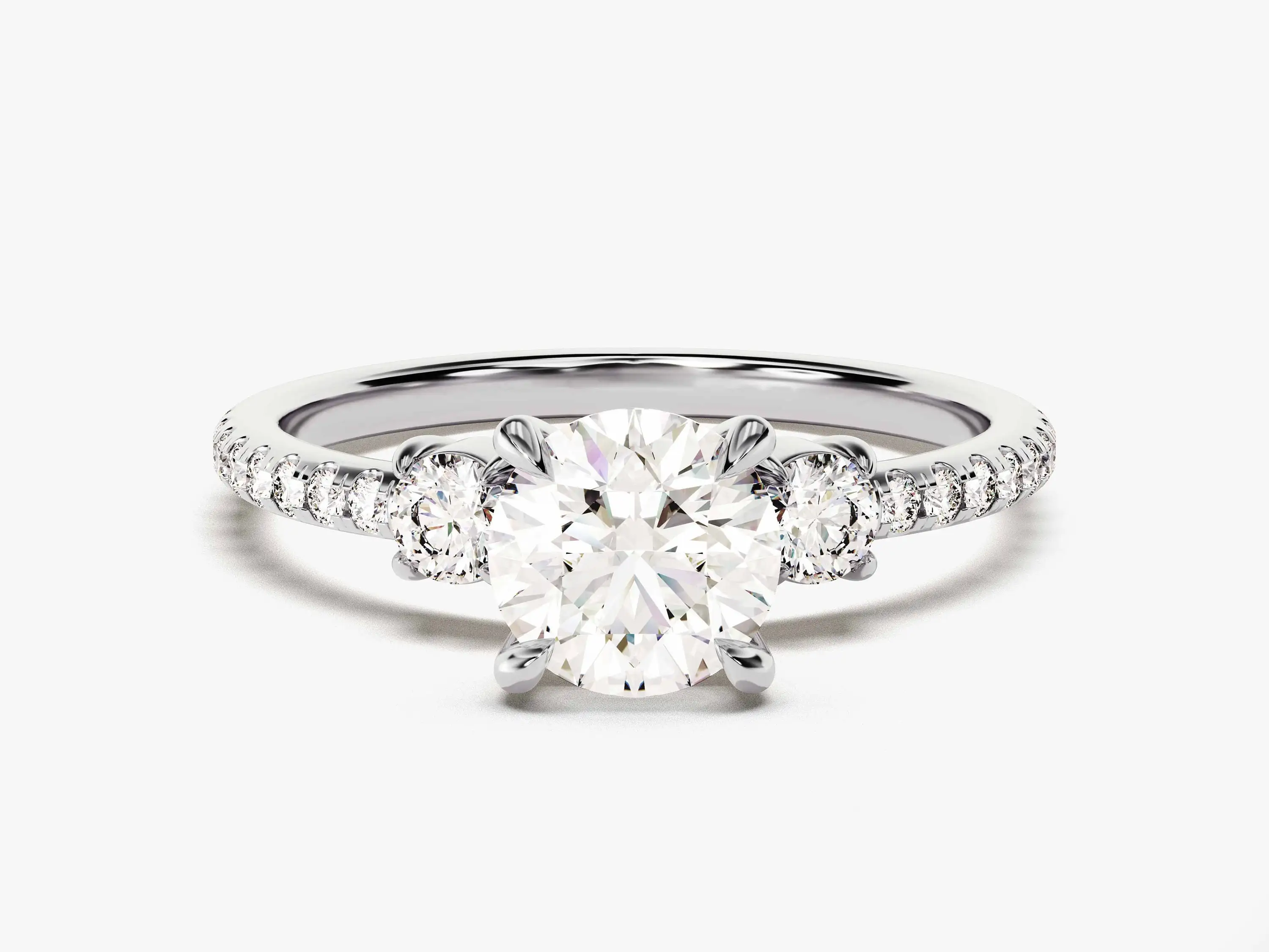 14k 18k Round Cut Diamond Engagement Ring with Side Stones Three Stone Promise Lab Diamond Ring