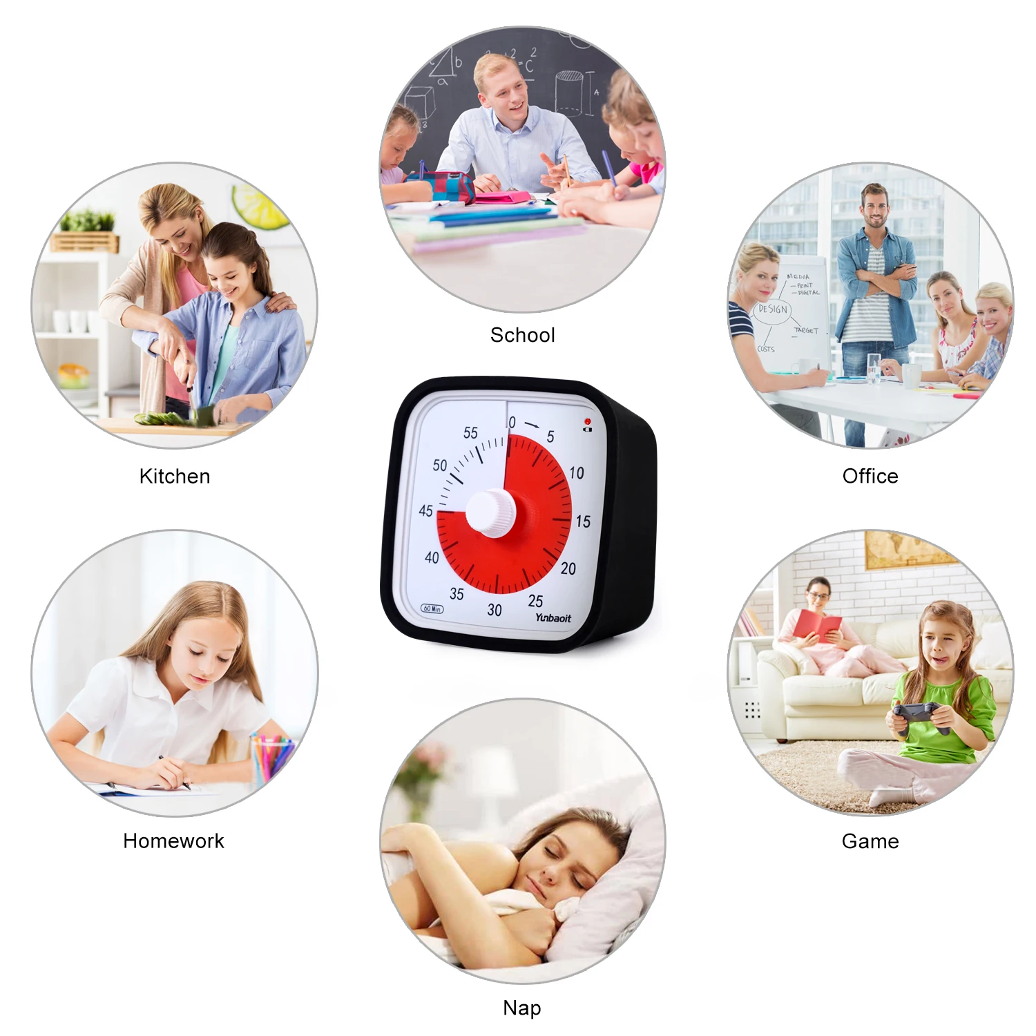 Yunbaoit Upgraded Visual Timer Silent 60-Minute Countdown Timer for Kids and Adults with Low Battery Remind and Optional Alert