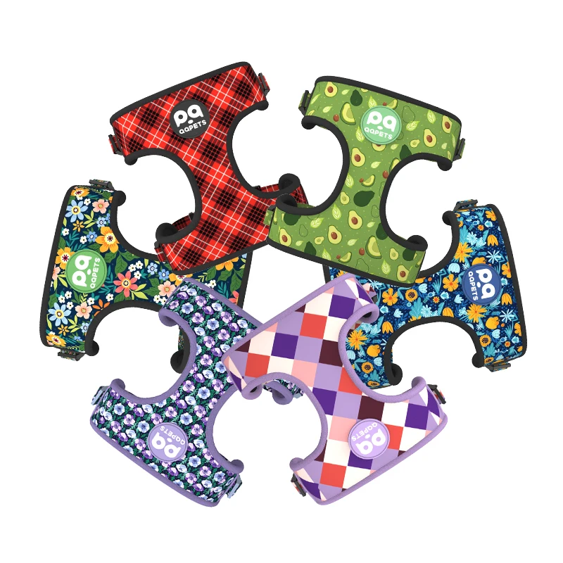 Wholesale Sublimation Printed Neoprene Customized Own Brand Pet Cat Dog Harness Custom Design Soft Padded Adjustable Dog Harness