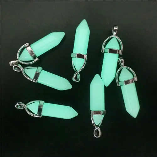 New Glowing Luminous Stone Fluorescent Hexagonal Column Necklace Natural Crystal Gem Stone Pendant Necklace