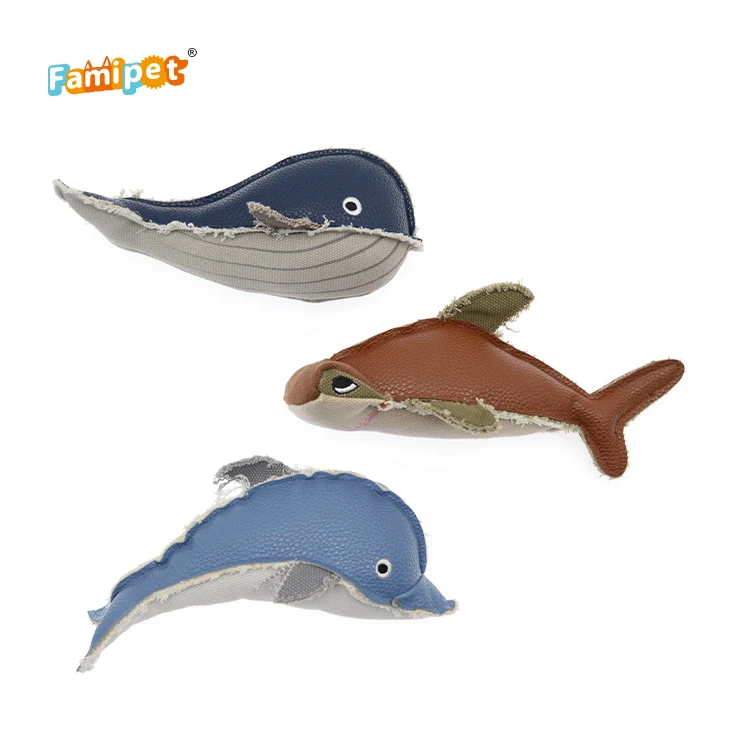 Manufacturer Wholesale Custom Whale Dolphin Shark Squeaky Chew Dog Toys Set
