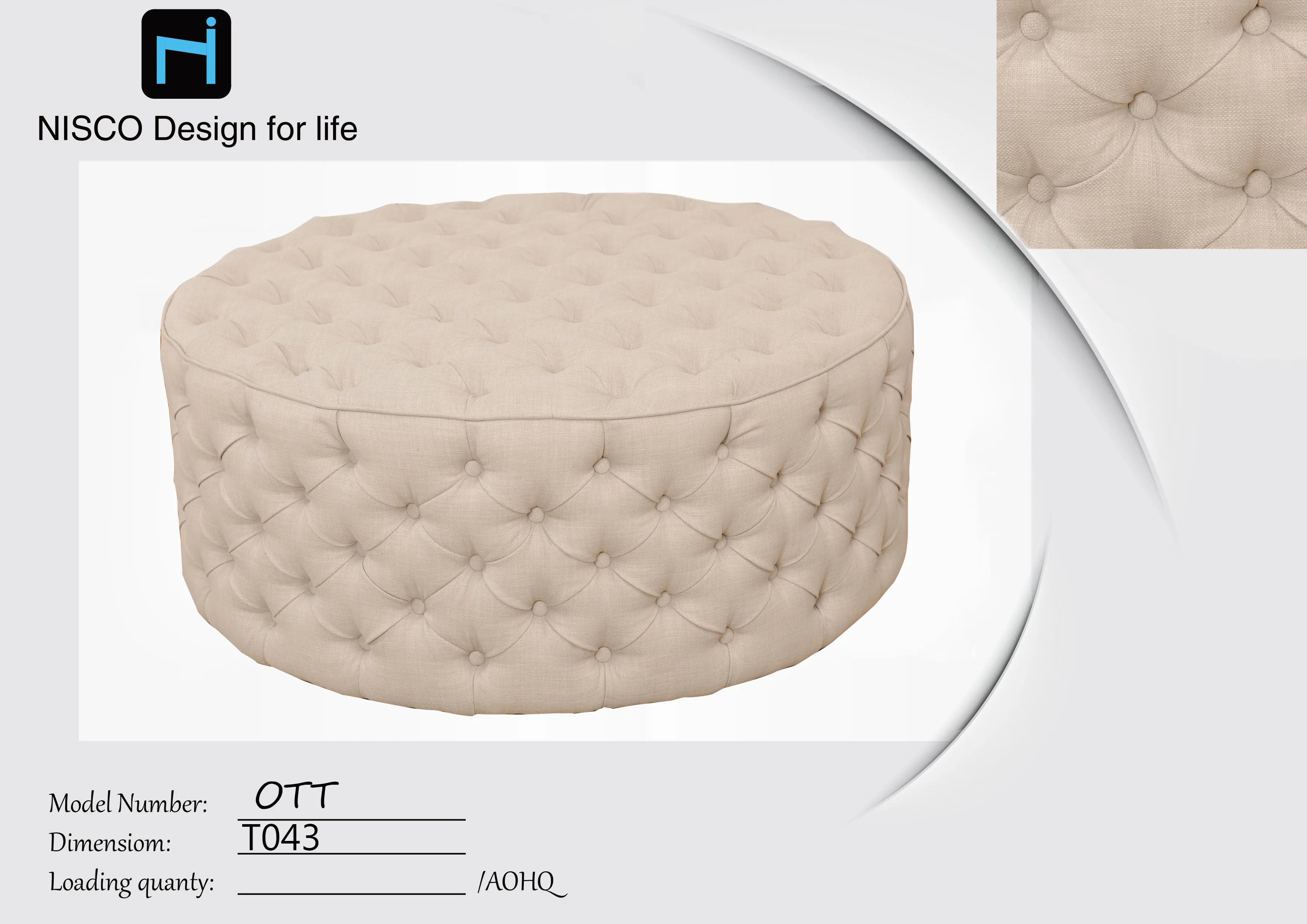 Home Furniture Luxury Velvet Tufted Upholstered Ottoman Hotel Shop Round Bench Fabric Seat Foot Stool