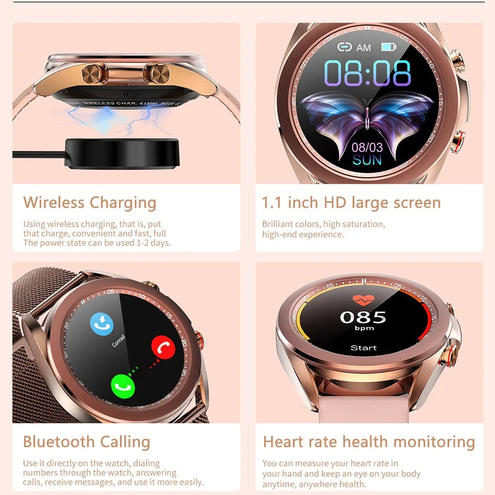 SK8 Waterproof IP68 Women Watch Phone Call Wireless Charging DIY Watchface Dial Female Smart Watch