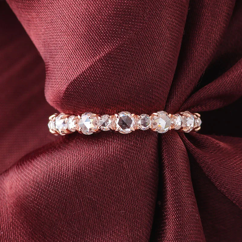 Fine Jewelry Simple Style 14k Rose Gold Ring Small Size Rose Cut Moissanite Diamond Ladies Lovely Ring Party Ring