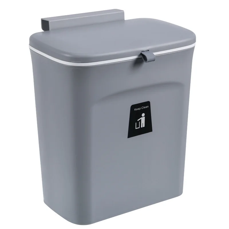 Wholesale large kitchen trash can with cover Household wall mounted cabinet door bathroom hanging slide trash basket