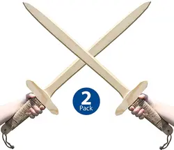 2-Pack - Burnt Wooden Toy Sword - Handmade - Lightweight Wood Toy Swords Set for Outdoor Play