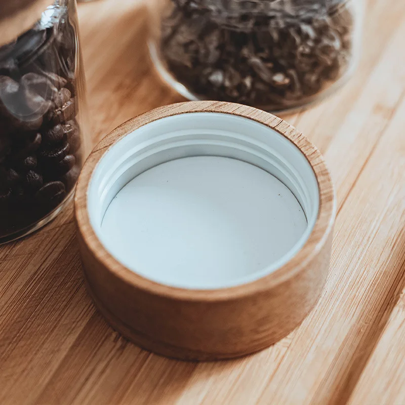 65mm diameter 4 oz small screw top glass storage jar More sealed Kitchen acacia wood spice jar