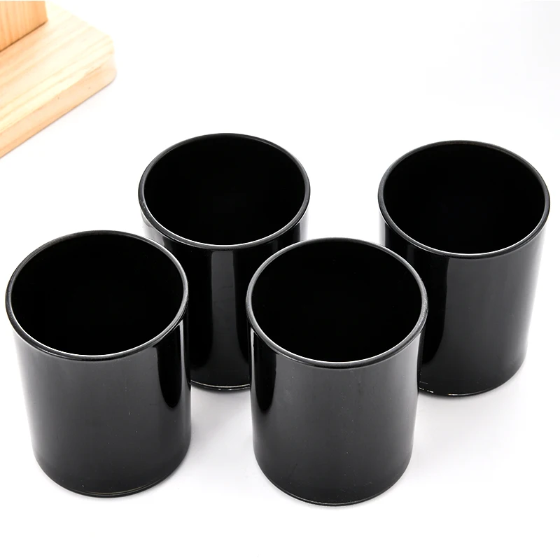 Hot Sell Glossy Black Candle Jars Luxury With Metal Lid Other Candle Holders, Lanterns And Candle Jars With Bamboo Lid
