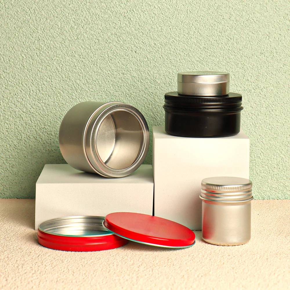 mini blank aluminum cans cosmetic jar 60ml 100ml Round Empty matte black Aluminum Jars