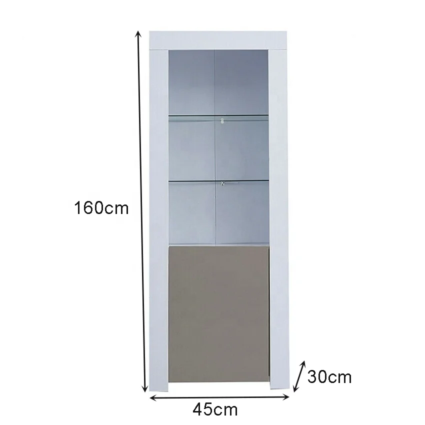 glass shelves gloss door home living room furniture narrow tall wood whisky display cabinet with glass door