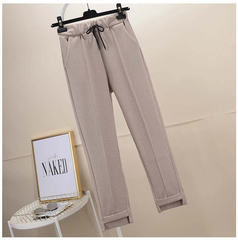 New 2019 Autumn Winter Korea Fashion Women Loose Woolen Harem Pants High Waist Casual Straight Pants Female Trousers S156