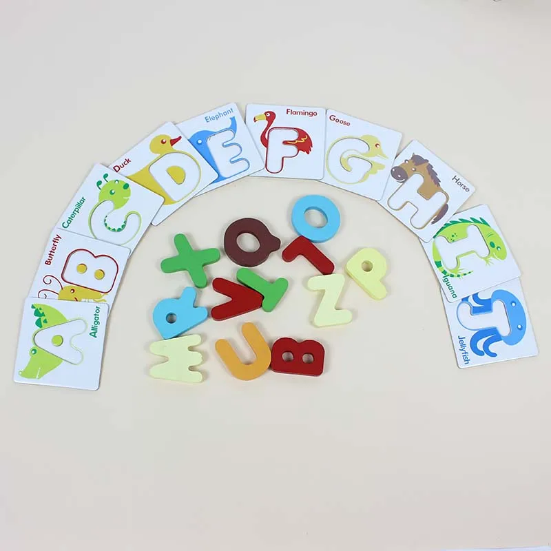 KIU Baby Abc Letter Educational Toys Animal Alphabet Matching Cards Educational Toys Wooden Letter Blocks Puzzle Game