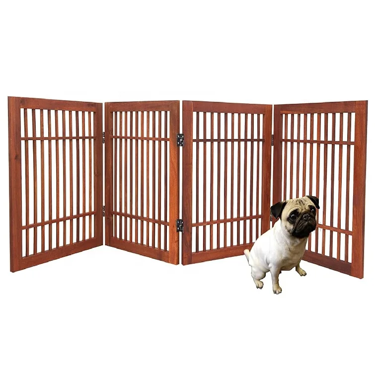 Pet Dog Gate Strong Indoors or Outdoors Freestanding Folding Acacia Hardwood Portable Wooden Fence