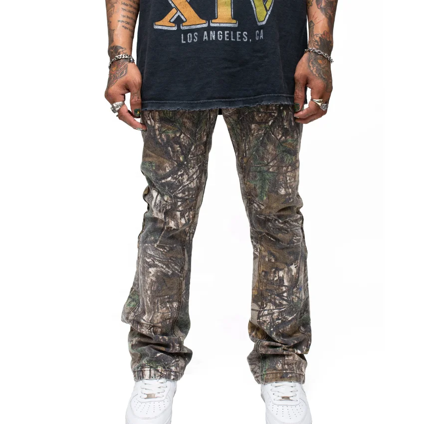 Custom Wholesale Camo Hunting 100cotton Real Tree Printing Cargo Flare Pants Men Custom Camo Cargo Pants