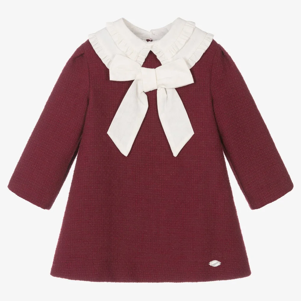 custom children girl winter dress with bow casual  Spain Western style cute wholesale high quality kids clothes factory