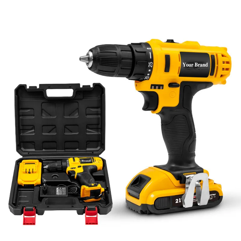 
Premium Electric 21V Li-ion(2x) 20/40Nm Dual Speed Professional Cordless Impact Drill Power Tools with Tool Box 