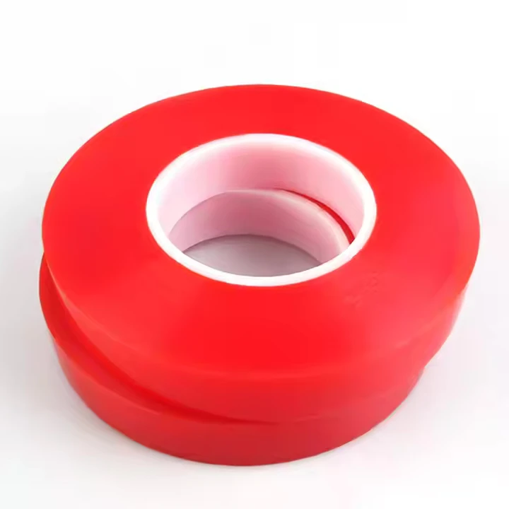 Super Strong Adhesive Solvent Acrylic glue Double Sided PET Adhesive Tape With Red release film liner