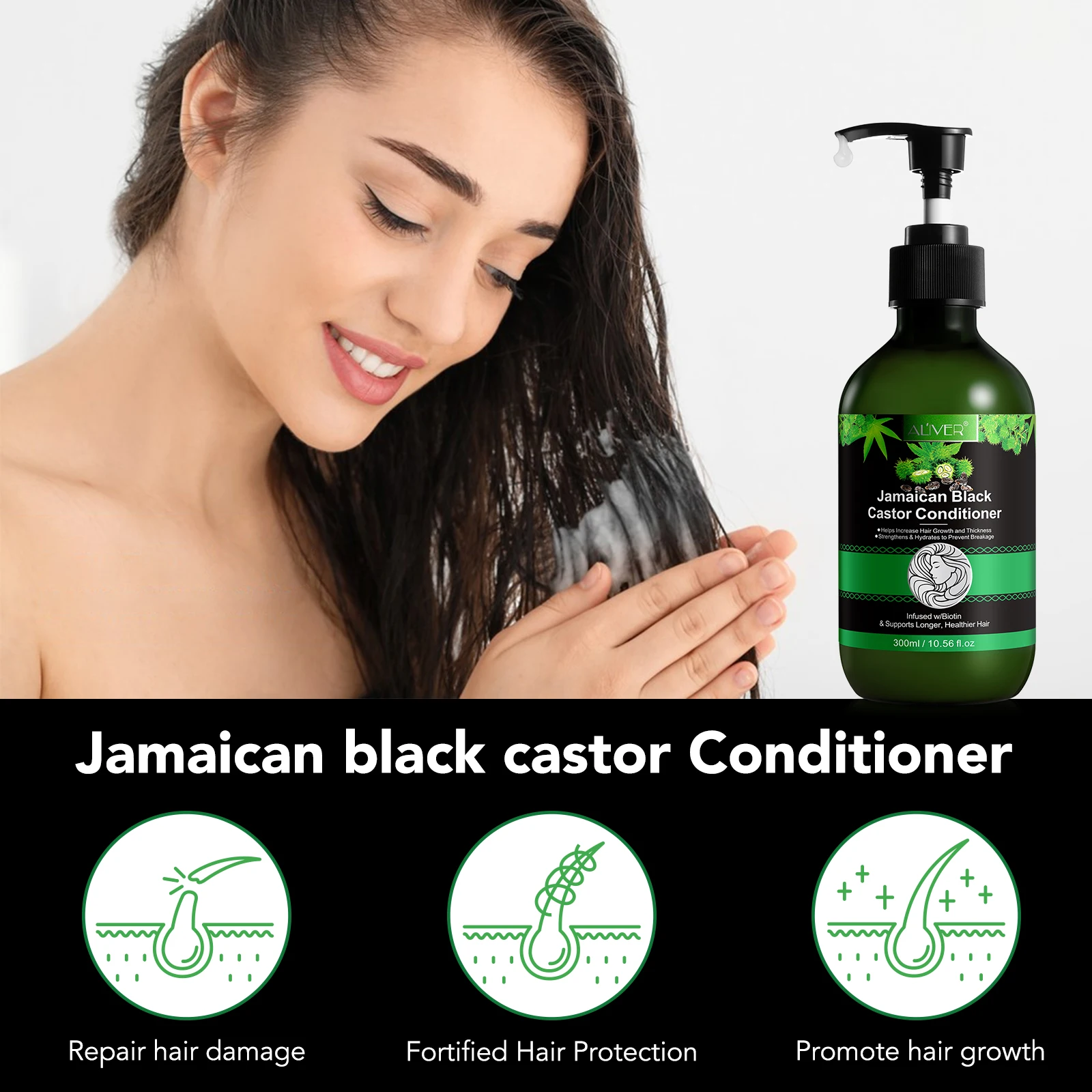 Restore Leave-In Natural Biotin Hair Conditioner No Silicones Jamaican Black Castor Oil Leave In Conditioner 300ml