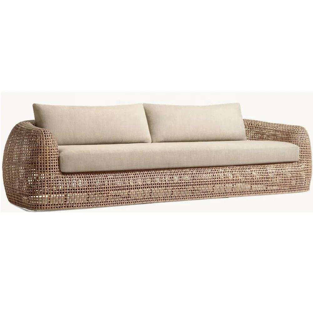 Luxurious Natural Color PE Rattan Sofa Patio Porches All-Weather Wicker Construction All-weather Use