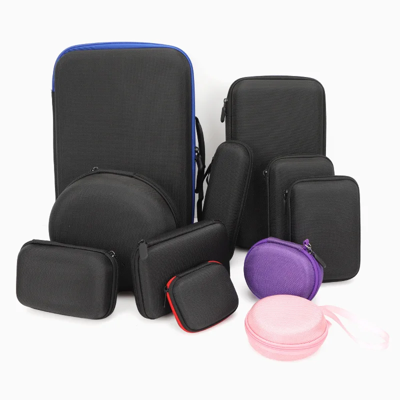 PU Leather EVA Carry Case for Bluetooth Headset Hard Disk & Charger with U-Shaped Pillow Zipper Closure