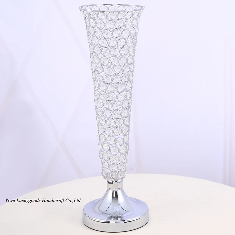 LG20180109-2 Factory Hot Sale Tall Gold Silver Galvanized Metal Vase with Crystal for Wedding Decoration