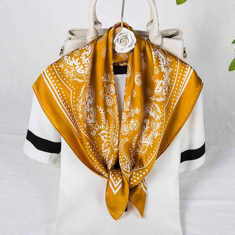 New Real Silk Square Scarves Women Bandana High Quality Printed Foulard Hair Scarves Bag Tie Soft Neckerchief Bandana