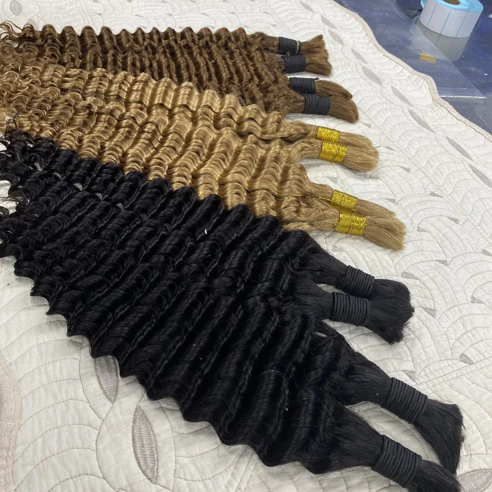 Wet And Wavy Deep Wave Human Braiding Hair Bulk No Weft 100% Unprocessed Indian Curly Remy Bulk Hair Extension For Braiding