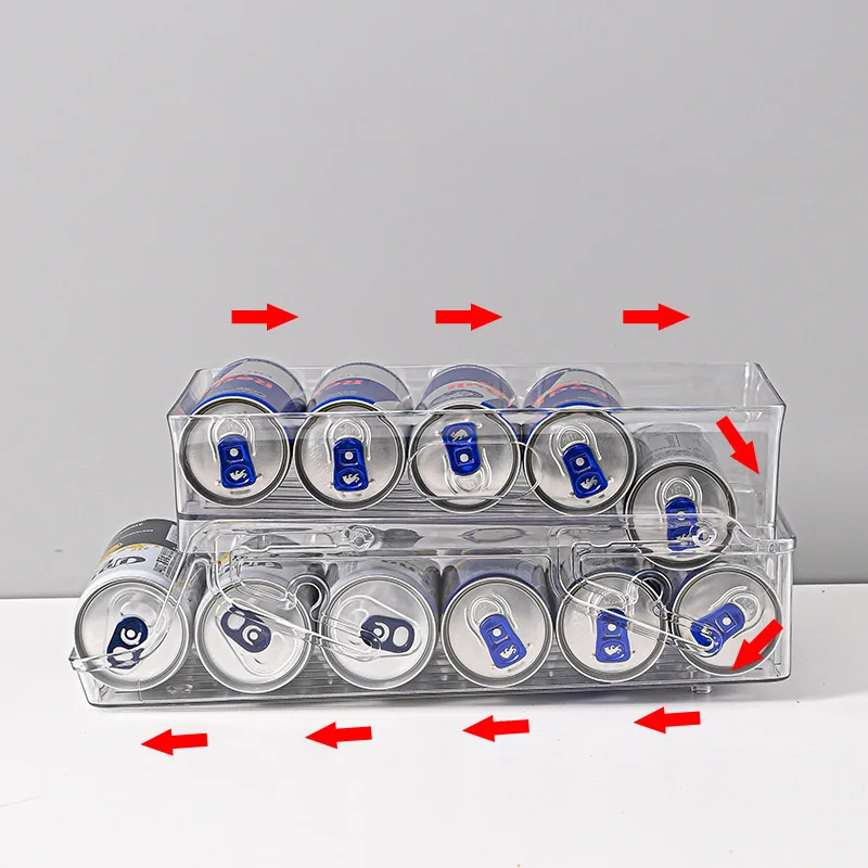 Kitchen Organizer Refrigerator Transparent Plastic Storage Box Soda Can Organizer For Refrigerator