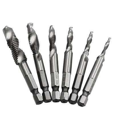 High speed steel 4341 M3-M10 6pcs/set multi-function composite Tap Drill Bit Drill Cuter Woodworking