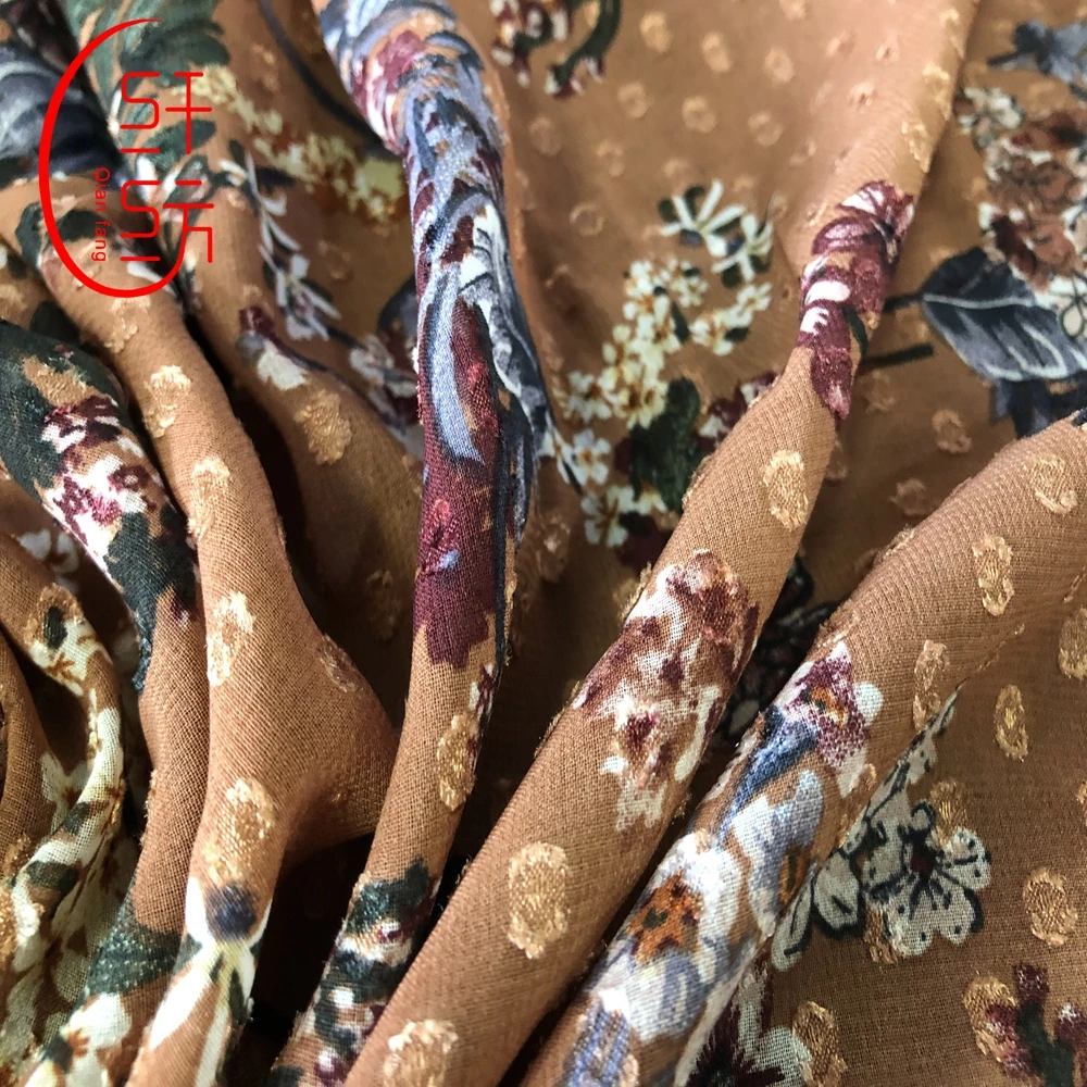 Fabric colorway dubai chiffon jacquard dot printed fabric chiffon african clothing fabric cloths for women dress in 80gsm