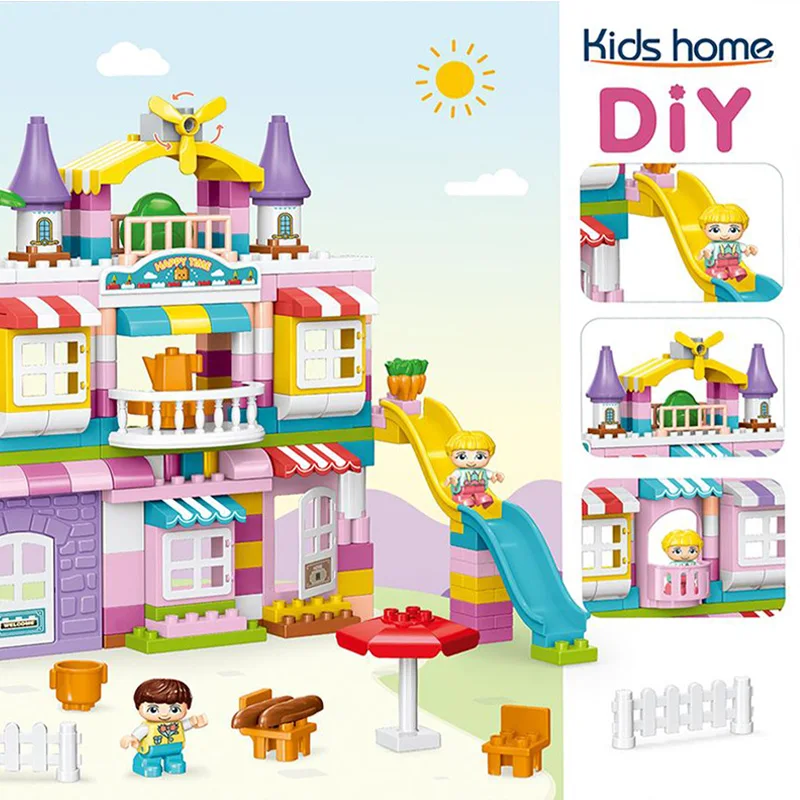 Kids Construction House Model Bricks Toy Creative  Figures Castle House Villa Building Block Set