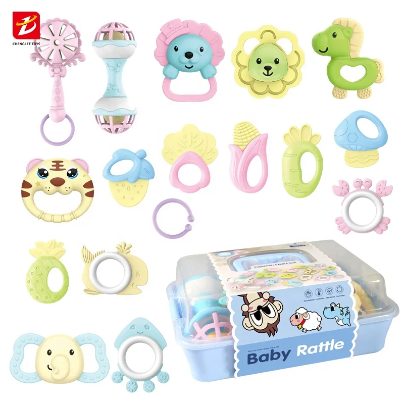 new born rattles teether cute plastic baby toy rattle Storage box 16 piece set