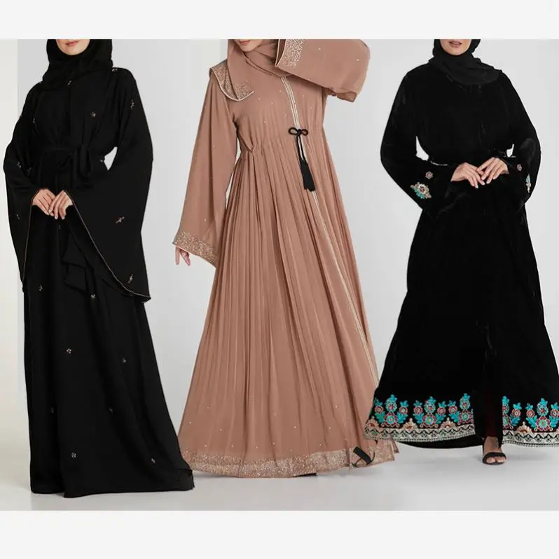 2019 Newest Fashion Embroidered Islamic Jubah Gaun Western Style Turchia For Girls Abaya