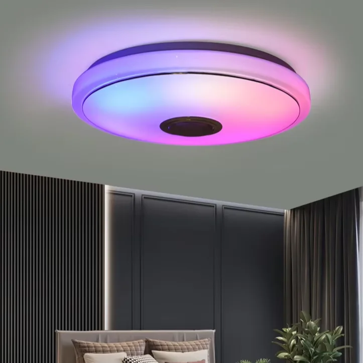 2000lm WiFi Dimmable RGB LED Ceiling Lights Smart Ambiance Control via APP Voice Black Shade Residential Room Use IP44 AC Power