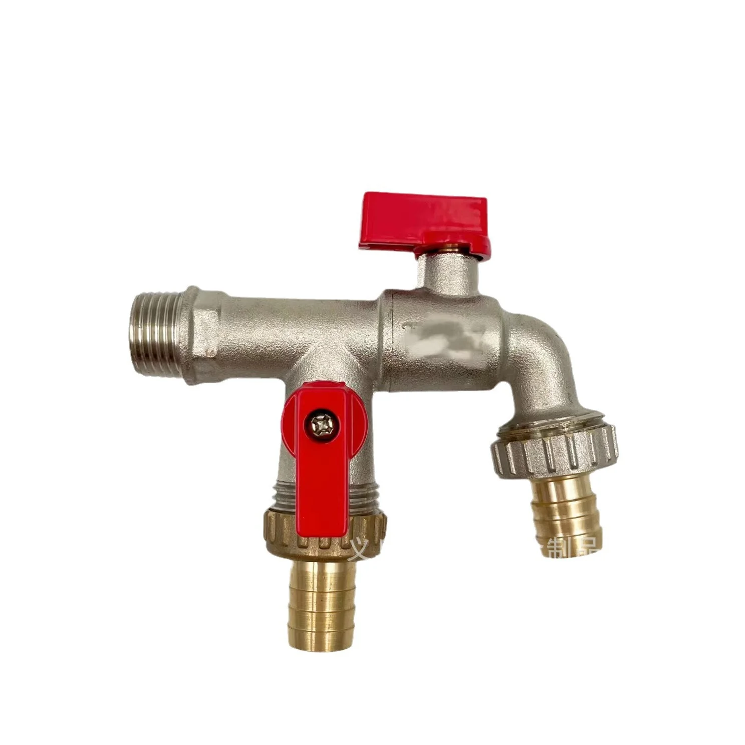 1/2' Brass IBC Bibcock  One Inlet Two Outlets Water Bib Valve Tap Double Nipple Spout Nozzle for Washing Machine Garden